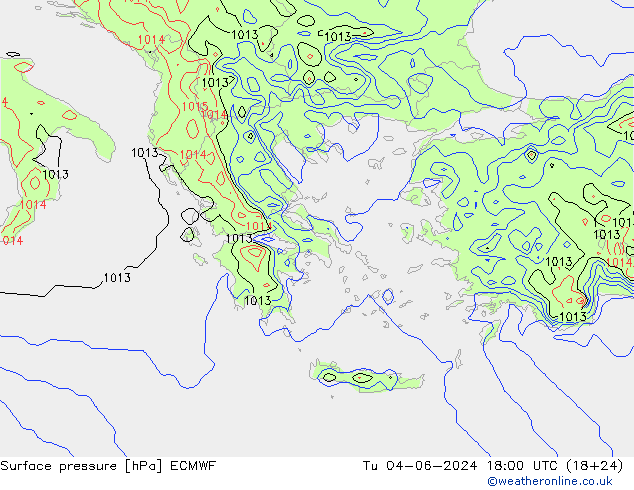 Surface pressure ECMWF Tu 04.06.2024 18 UTC