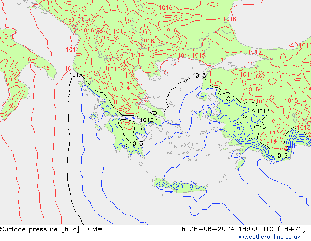 Atmosférický tlak ECMWF Čt 06.06.2024 18 UTC