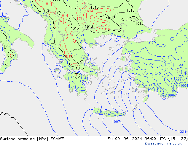 Pressione al suolo ECMWF dom 09.06.2024 06 UTC