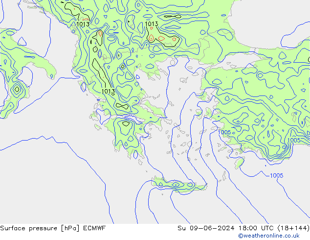 Surface pressure ECMWF Su 09.06.2024 18 UTC