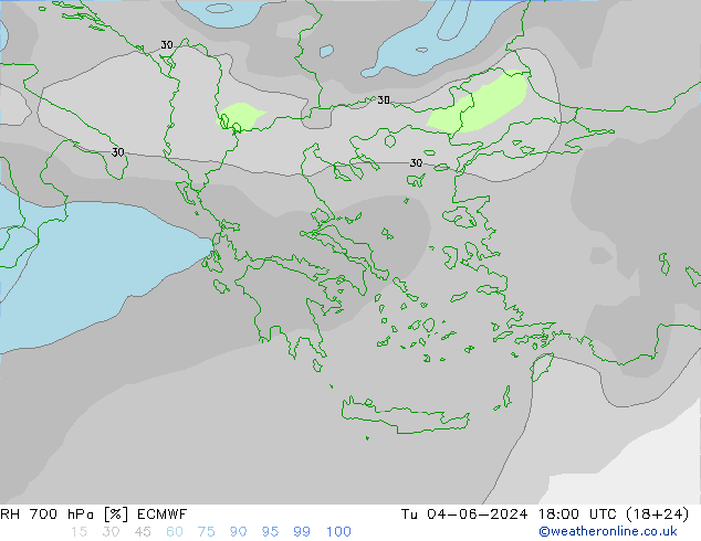 RH 700 hPa ECMWF Út 04.06.2024 18 UTC