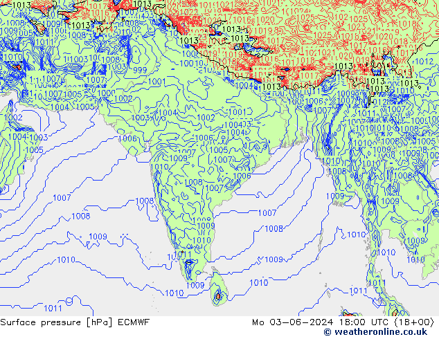 Surface pressure ECMWF Mo 03.06.2024 18 UTC