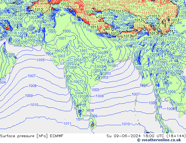 Pressione al suolo ECMWF dom 09.06.2024 18 UTC