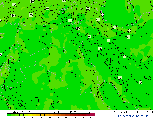 Temperatuurkaart Spread ECMWF za 08.06.2024 06 UTC