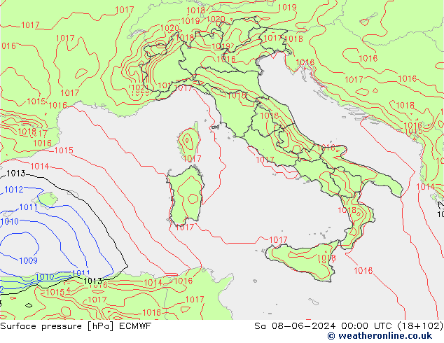 Atmosférický tlak ECMWF So 08.06.2024 00 UTC