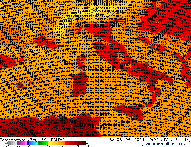 Temperature (2m) ECMWF Sa 08.06.2024 12 UTC