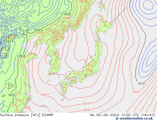 Luchtdruk (Grond) ECMWF wo 05.06.2024 12 UTC