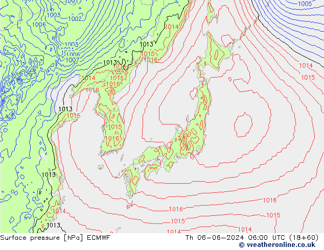 Surface pressure ECMWF Th 06.06.2024 06 UTC