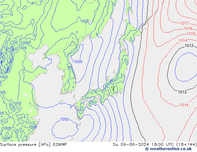 pressão do solo ECMWF Dom 09.06.2024 18 UTC