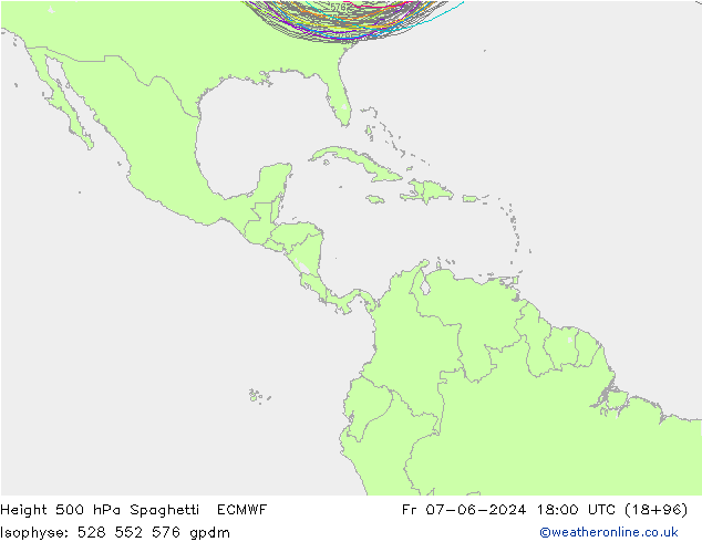 Height 500 hPa Spaghetti ECMWF Fr 07.06.2024 18 UTC