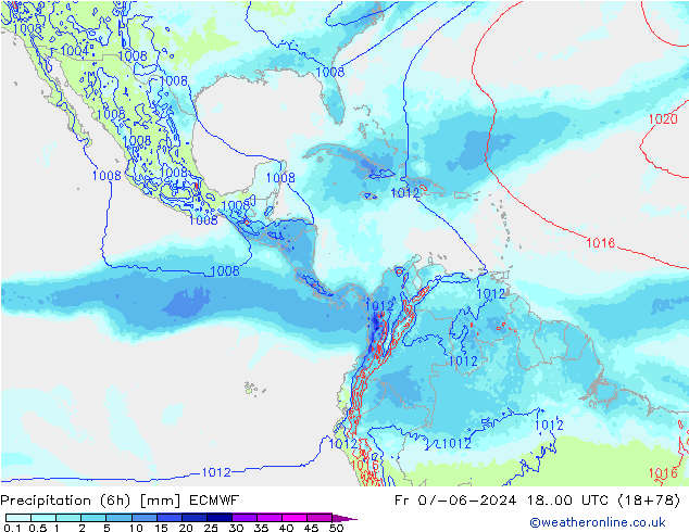 Totale neerslag (6h) ECMWF vr 07.06.2024 00 UTC