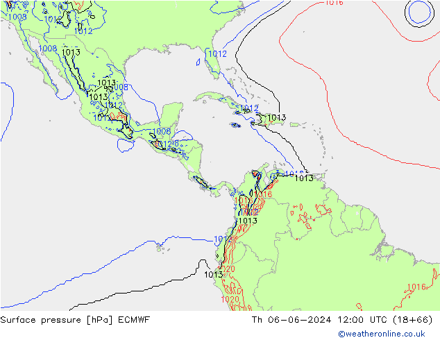 pressão do solo ECMWF Qui 06.06.2024 12 UTC