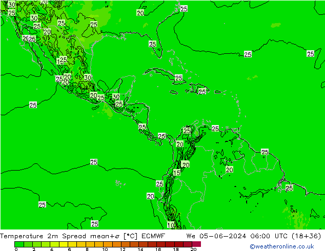 mapa temperatury 2m Spread ECMWF śro. 05.06.2024 06 UTC