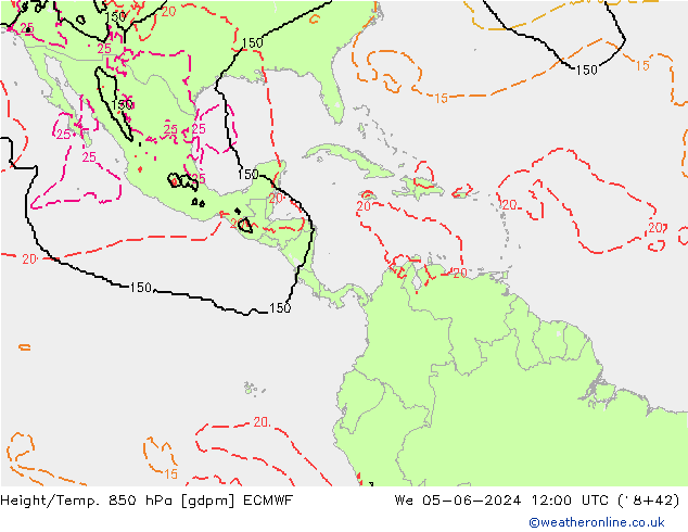 Height/Temp. 850 hPa ECMWF Qua 05.06.2024 12 UTC