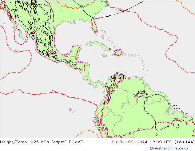 Géop./Temp. 925 hPa ECMWF dim 09.06.2024 18 UTC