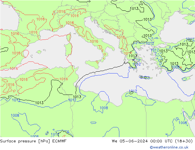 Pressione al suolo ECMWF mer 05.06.2024 00 UTC