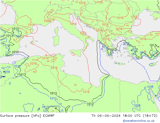 Surface pressure ECMWF Th 06.06.2024 18 UTC