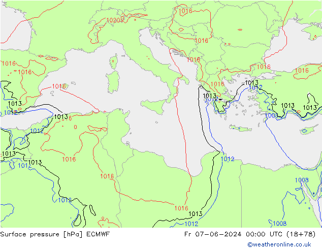 Pressione al suolo ECMWF ven 07.06.2024 00 UTC