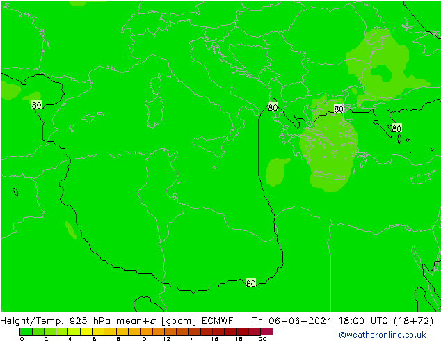 Height/Temp. 925 hPa ECMWF Th 06.06.2024 18 UTC