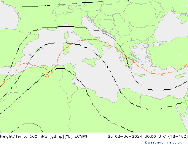 Height/Temp. 500 hPa ECMWF So 08.06.2024 00 UTC