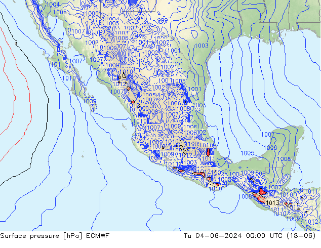 Surface pressure ECMWF Tu 04.06.2024 00 UTC