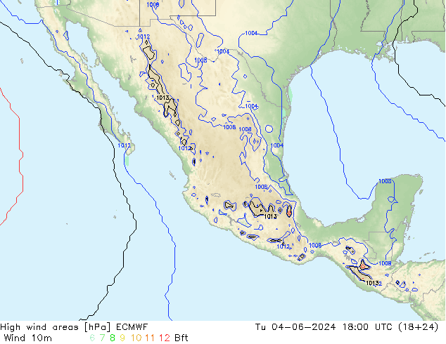 High wind areas ECMWF mar 04.06.2024 18 UTC