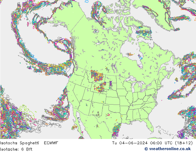 Izotacha Spaghetti ECMWF wto. 04.06.2024 06 UTC