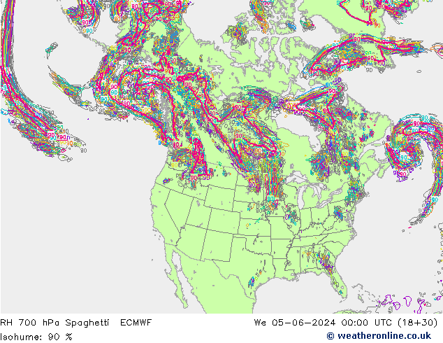 RH 700 hPa Spaghetti ECMWF We 05.06.2024 00 UTC