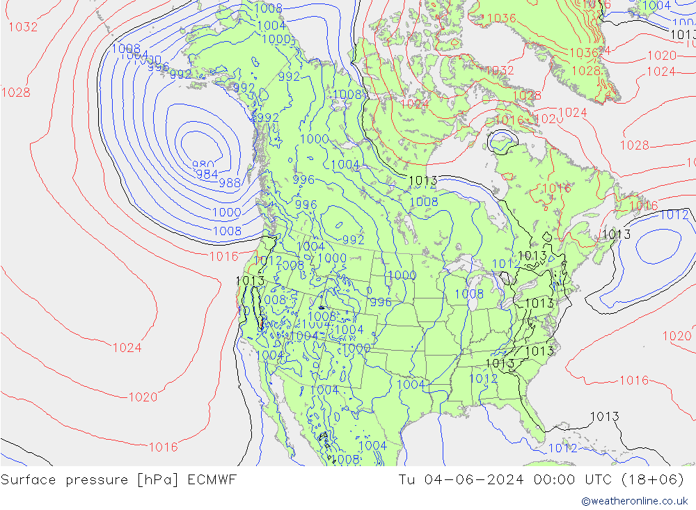 Surface pressure ECMWF Tu 04.06.2024 00 UTC