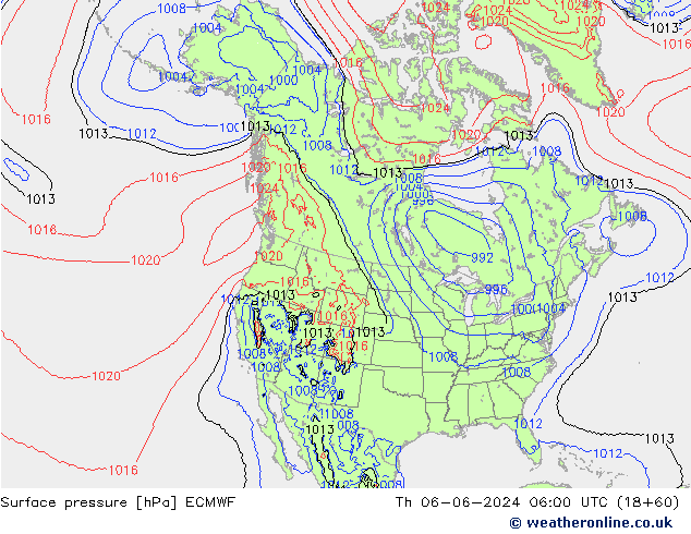 Presión superficial ECMWF jue 06.06.2024 06 UTC