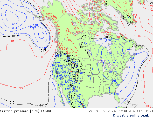 Surface pressure ECMWF Sa 08.06.2024 00 UTC