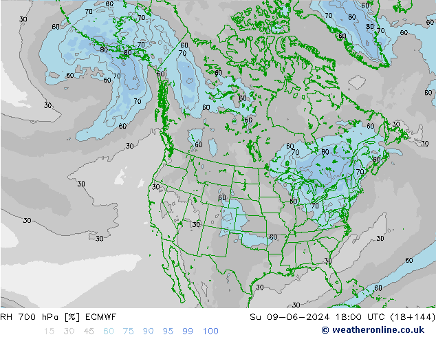 RH 700 hPa ECMWF So 09.06.2024 18 UTC