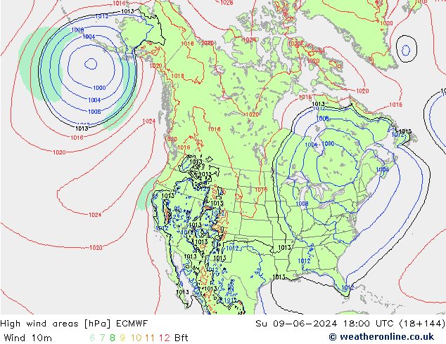 High wind areas ECMWF dom 09.06.2024 18 UTC