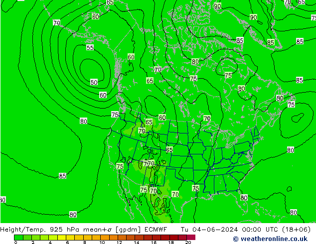 Géop./Temp. 925 hPa ECMWF mar 04.06.2024 00 UTC