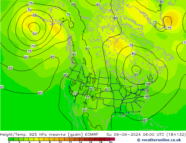 Geop./Temp. 925 hPa ECMWF dom 09.06.2024 06 UTC