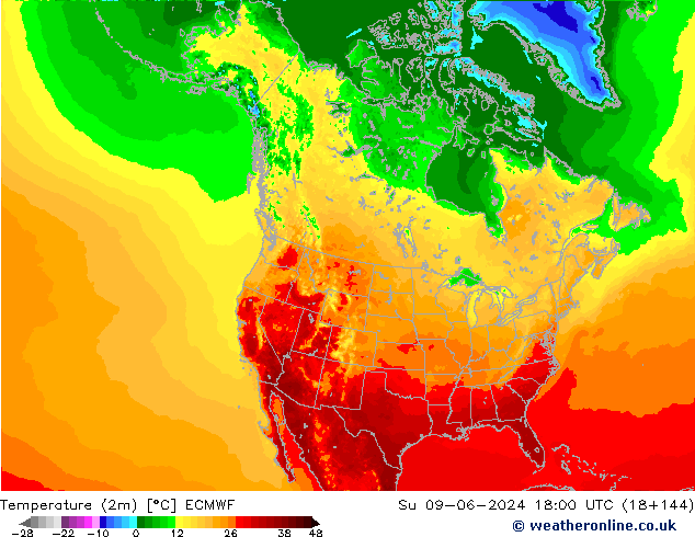 Sıcaklık Haritası (2m) ECMWF Paz 09.06.2024 18 UTC
