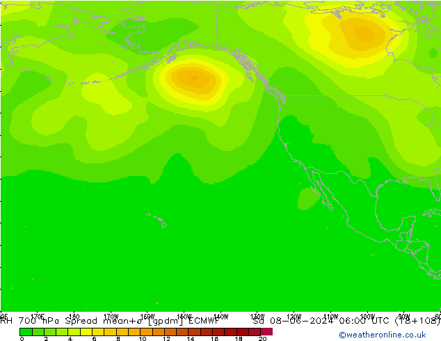 RH 700 hPa Spread ECMWF So 08.06.2024 06 UTC