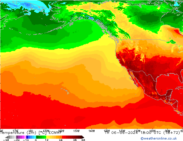 Sıcaklık Haritası (2m) ECMWF Per 06.06.2024 18 UTC