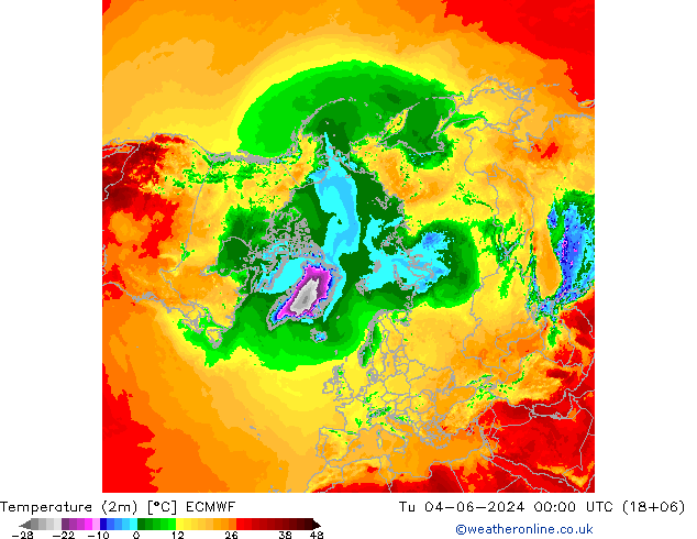 Temperature (2m) ECMWF Tu 04.06.2024 00 UTC