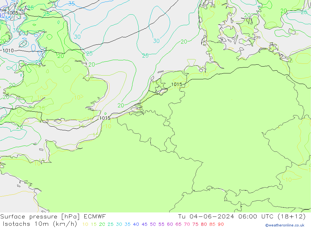 Isotachs (kph) ECMWF mar 04.06.2024 06 UTC