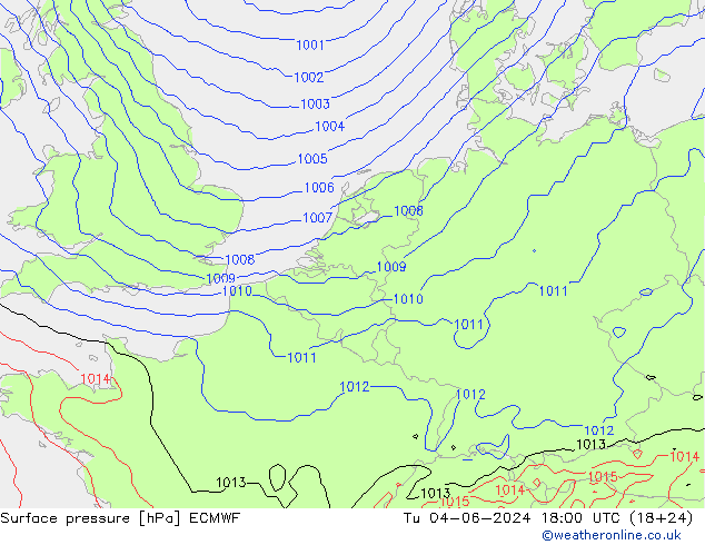 pressão do solo ECMWF Ter 04.06.2024 18 UTC