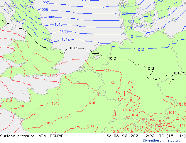 Surface pressure ECMWF Sa 08.06.2024 12 UTC