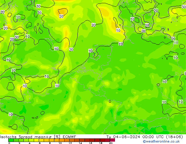 Isotachen Spread ECMWF Di 04.06.2024 00 UTC