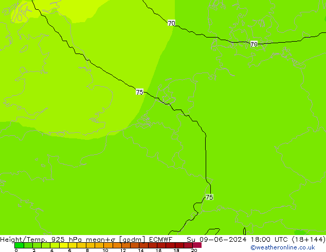 Geop./Temp. 925 hPa ECMWF dom 09.06.2024 18 UTC