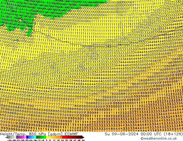 Geop./Temp. 850 hPa ECMWF dom 09.06.2024 00 UTC