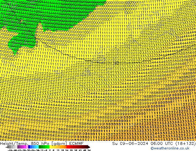 Height/Temp. 850 hPa ECMWF Su 09.06.2024 06 UTC