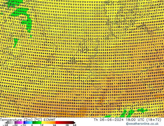 Temperature (2m) ECMWF Th 06.06.2024 18 UTC