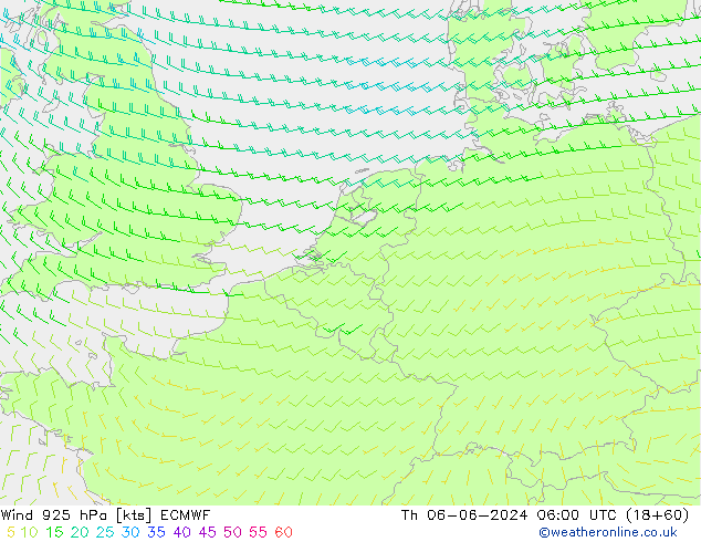 Wind 925 hPa ECMWF Čt 06.06.2024 06 UTC