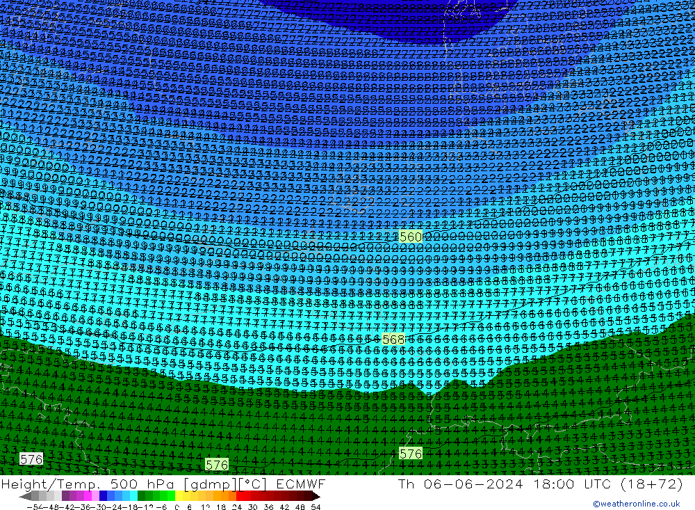 Height/Temp. 500 гПа ECMWF чт 06.06.2024 18 UTC