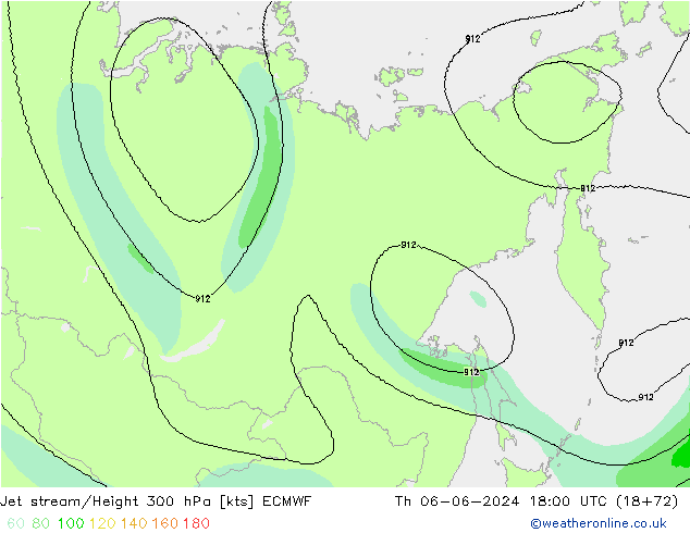 Corrente a getto ECMWF gio 06.06.2024 18 UTC